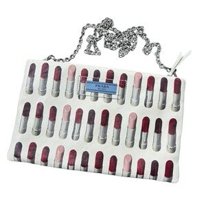 🎄SALE🎄 Prada Calfskin Leather Lipstick Print Pochette Clutch Wristlet Crossbody